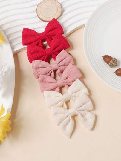 2个装女孩红色刺绣蝴蝶结发夹，儿童发饰，适合母亲节、开学季、婚礼、派对和日常使用