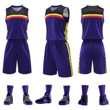 Set Jersey Basket 2 Potong yang Dipersonalisasi - Atasan Tanpa Lengan + Celana Pendek dengan Nama, Nomor, dan Logo Tim yang Dicetak Sesuai Pesanan, Hadiah Hari Ayah, Cocok untuk Olahraga/Mendaki - Purple - View 4