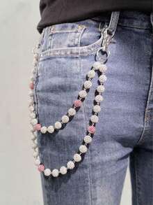 1pc European And American Fashion Elegant Soft Ceramic Rhinestone Ball Multi-Layer Denim Waist Chain For Men - Multicolor - View 3