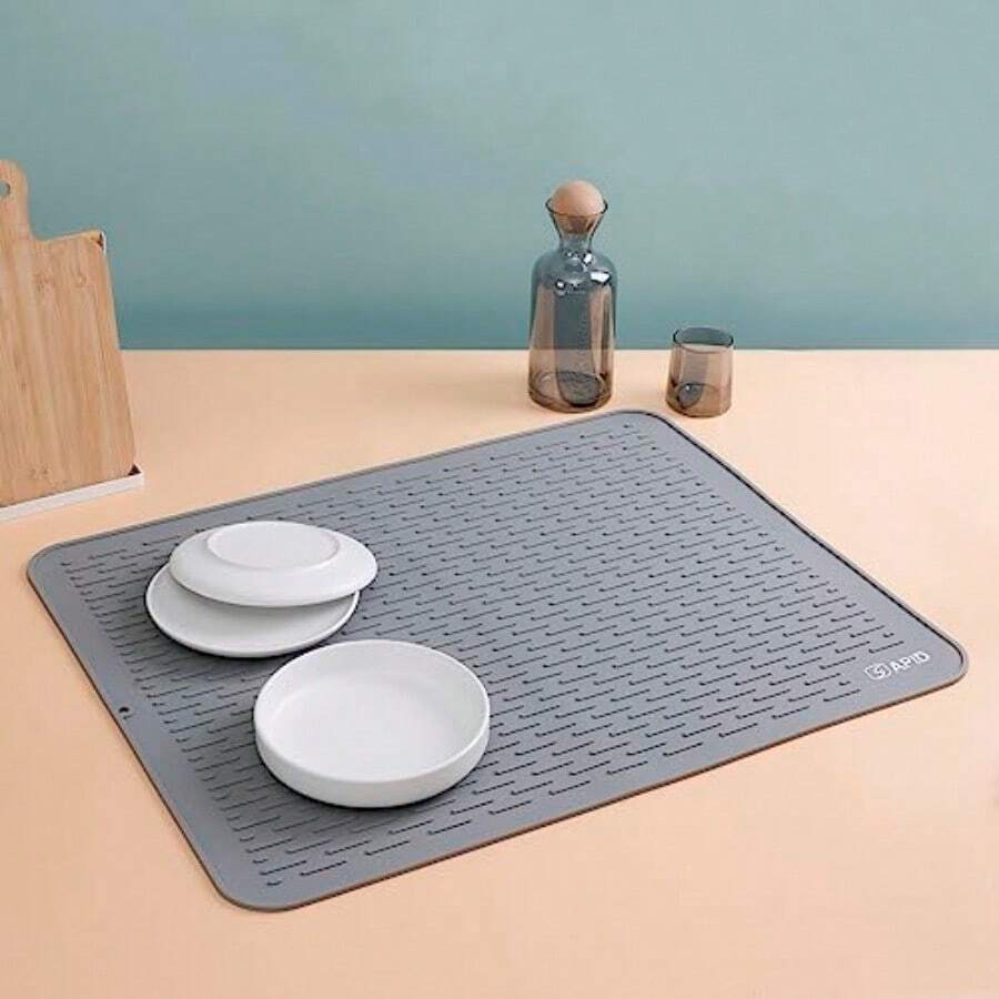 Alfombrilla de silicona extragrande de 30 x 24 pulgadas para secar platos alfombrilla de secado de silicona fácil de limpiar para encimera de cocina alfombrilla de drenaje antideslizante para platos alfombrilla de silicona resistente al calor gris SAPID - Gris - Ver 1