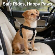 可调节伸缩宠物狗安全带胸背带，适用于小型/中型/大型犬，带车载安全扣，耐用材质，牵引绳，防逃脱绳，遛狗牵引绳 - 黑色 - 查看 9