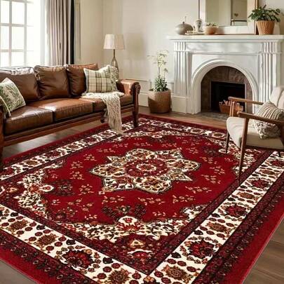 GEL HUT MUN 1pc Luxury Velvet Area Rug - Bohemian Style Persian Carpet, Non-Slip Backing, Machine Washable 100% Polyester, Suitable For Living Room, Bedroom And High Traffic Areas | Bohemian Floral Pattern Polyester Velvet Area Rug