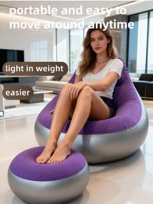 1件装全新充气懒人沙发，可折叠躺椅，带脚踏，适合露营户外旅行，植绒沙发床 - 彩色 - 查看 6