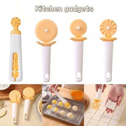 Dụng cụ tạo hình hoa văn đa năng, khuôn cán bột hình hoa, dụng cụ cán bột tạo hình hoa 4 trong 1, thích hợp để trang trí bột làm bánh pizza, mì ống, bánh quy.