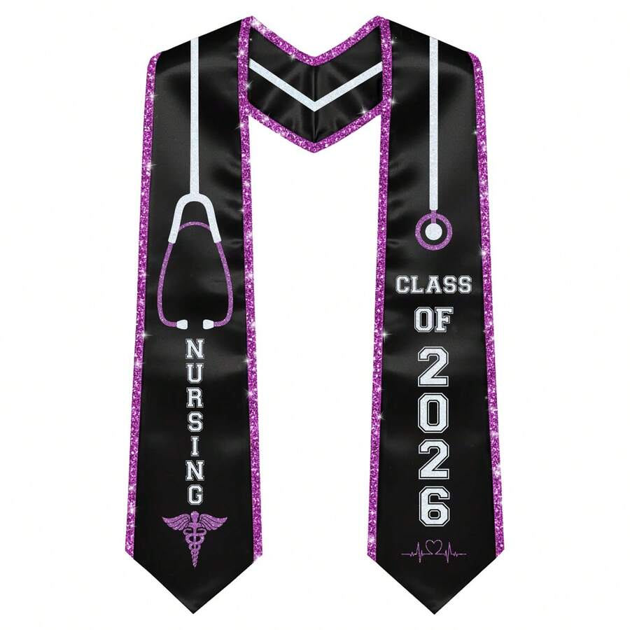 Nursing RN Graduation Stoles With Glitter Ribbon Trim, Graduation Sash Nurses School Gifts, 70 Inch - Lấp lánh màu tím - Xem 1