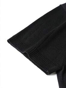 1 chiếc áo len nam tay ngắn cổ polo kẻ sọc đen trơn, áo sơ mi dệt kim mùa hè mới có cúc. - màu đen - Xem 6