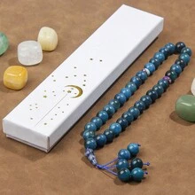 33 piezas de cuentas de rosario hechas a mano de piedra azul de 10 mm para meditación y oración, viene con una elegante caja de regalo - Azul - Ver 11