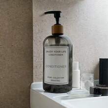 3pcs 500ml/16oz Transparent Green Light-Blocking Refillable Bottles, Pump Style For Shampoo, Body Wash, Conditioner, Bathroom Replaceable Plastic Bottles Set - Black - View 3