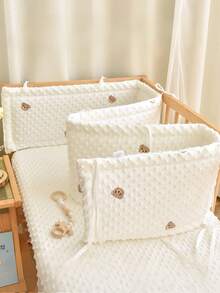 1pc Baby Crib Integrated Soft Bumper Guard, Infant Bed Rail Cushion, Newborn Cartoon Embroidery Cushion Crash Pad, Children Anti-Collision Fence - Bear - View 7