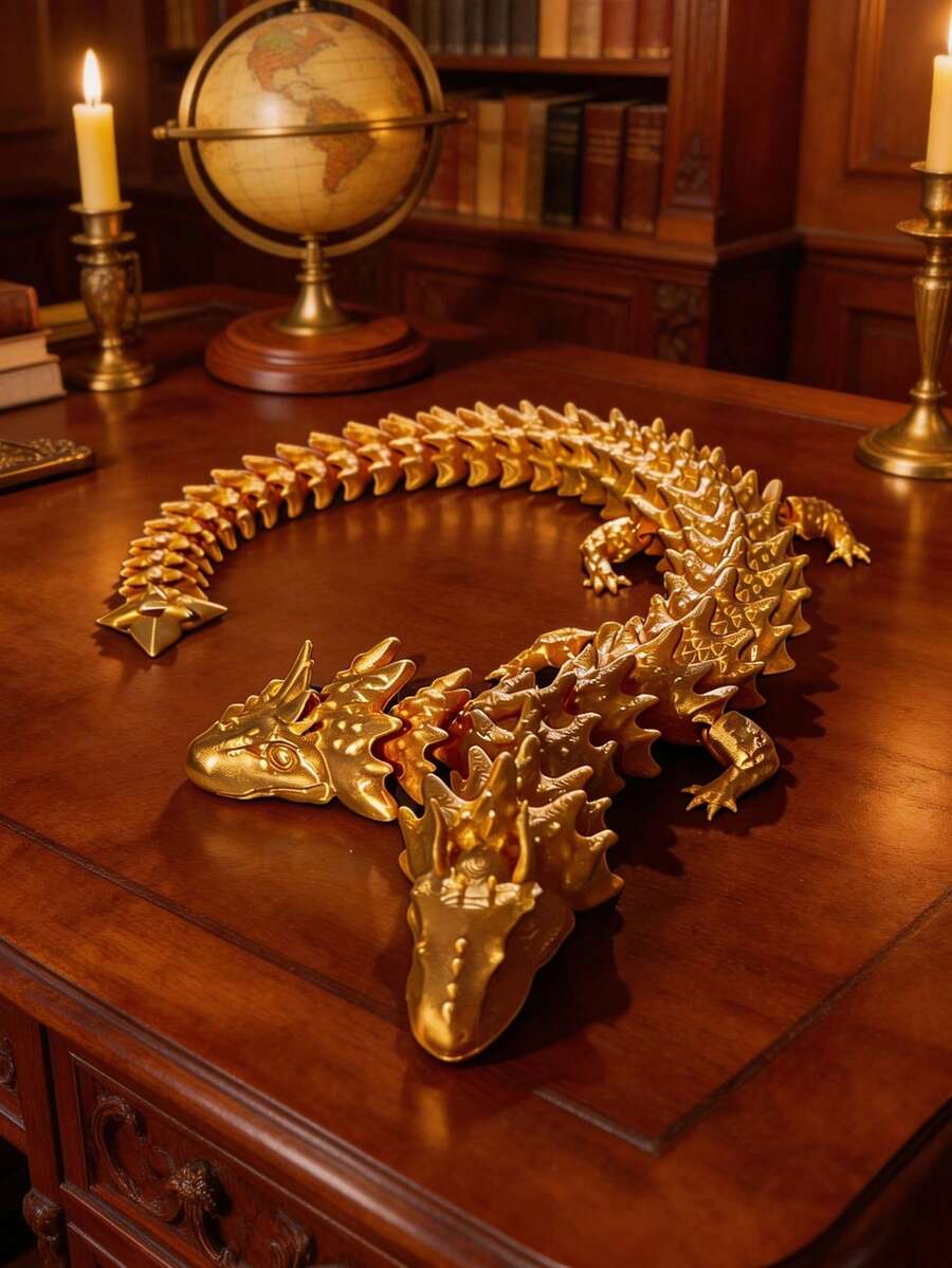 1pc Solid Gold Mythical Double-Headed Dragon , Collectible Gift - Gold - View 1