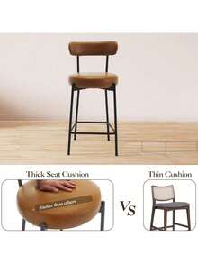 Contenedor moderno Tabernos Tabernos de bar Set de 2, Boucle / PU cuero Tabernos de bar con espalda y pedales y patas de metal, sillas de bar tapizada con Tela Duraderas para el comedor / cocina isla / bar - Cuero marrón - Ver 4