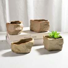 Ceramic Succulent Pot Wear Resistant Stone Shape Cactus Succulent Miniature Garden Bonsai Flowerpot For Home Office Table Desk Decoration - A - View 8