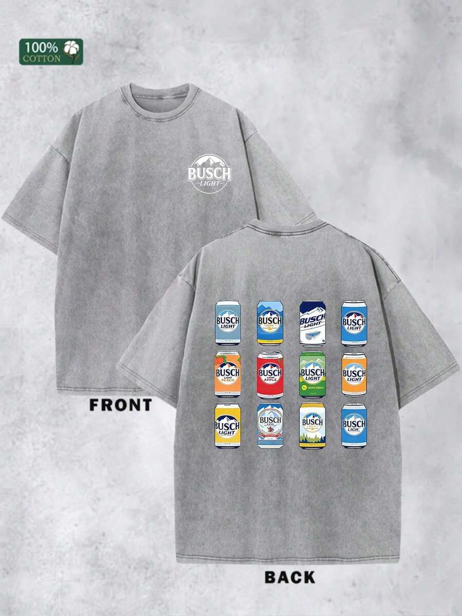 Busch Light All Flavors Cans Graphic T Shirts 100 Percent Cotton Shirt Washed 230g Unisex - 灰色 - 查看 1
