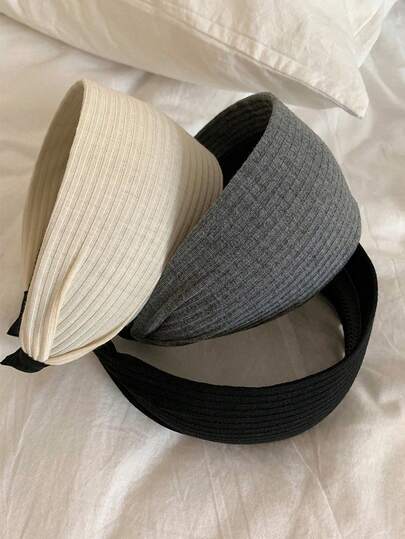 3条/1条 38厘米宽针织发带 黑/白/灰，时尚百搭，高品质，简约，纯色，浴室发饰，日常、休闲、派对、通勤、海滩、度假，发圈，马尾发髻，洗脸、化妆，服装配饰，发带，发箍，头饰