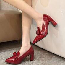 Giày cao gót da PU thắt nơ thanh lịch, duyên dáng cho mùa xuân và mùa thu. - Đỏ - Xem 7