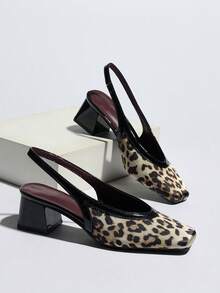 Premium Glossy Chunky Heel Slip-On Backless Outdoor Wear New Style Comfortable Elegant Women's French Runway High Heel Sandals - Black - View 6