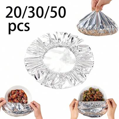10/20pcs Thermal Insulated Aluminum Foil Cover,Repeatable Aluminum Foil Food Covers,Reusable Food Cover,Camping Warm Food Cover,Stretchable Kitchen Fresh-Keeping Insulation Film,For Kitchen And Dining Tables,Picnic, Bowls, Containers,Camping And Home Use