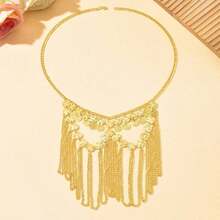 1pc Luxury Arabic Bride Gold-Plated Face Chain With Text & Heart Pattern, Bridal Accessory Algerian Women - 均碼 - 查看 6