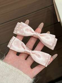 6pcs Cute Girl's Pink Sakura Bow, Polka Dot Hair Clips, Sweet Versatile Side Bangs Clips, Fashionable Elegant Duck Mouth Hair Clips, Suitable For Daily Use In Spring - Pink - View 4