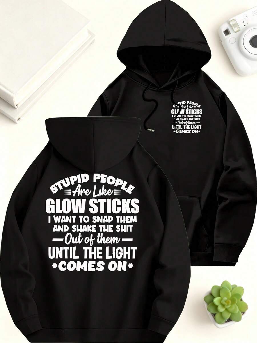 Men's Double-Sided Print Hooded Sweatshirt With - Fashionable Casual Autumn/Winter - Washable High-Quality Top Essentials Hoodie Hoodie Women Sweatshirts Women Hoodies Men's Hoodie Sweatshirts Men Essentials Fear - 黑色 - 查看 1
