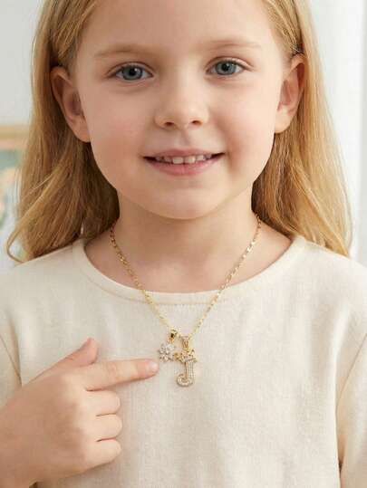 1pc Exquisite Sparkling Gold Copper With Zirconia Crown Letter Pendant Flower Decoration Pendant Necklace Party Dress Up Accessories Gift For Family Friends Classmates Souvenirs