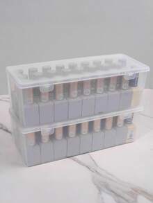1 pieza Caja de almacenamiento transparente de PP para esmalte de uñas - Apilable para herramientas de arte de uñas, bolsa de accesorios de belleza de grado salón, decoración de habitación, caja de almacenamiento de cosméticos, tocador, artículo esencial de viaje, caja de almacenamiento, organizador de tocador de baño, almacenamiento de escritorio, organizador de baño - transparente - Ver 7