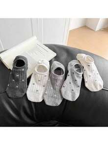 5 Pairs Women's Sweet Bow Minimalist Invisible Boat Socks, Breathable Mesh Socks, Suitable For Spring & Summer - Multicolor - View 8