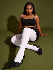 1条50D女士透明紧身连裤袜，弹力白色连裤袜，舒适柔软不透明长筒袜，不易勾丝，耐穿打底裤，简约百搭学院风袜子，适合情人节、万圣节、圣诞节、居家、旅行、社交场合穿着。 - 白色 - 查看 2