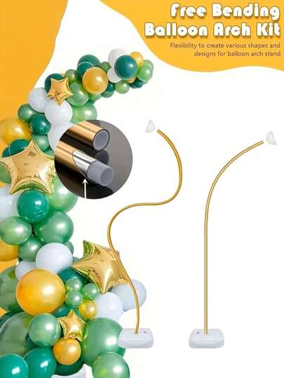 1套8.2英尺（约2.5米）柔性金色气球拱门框架套装，可重复使用的塑料气球花卉背景幕布，带水底座，适用于婚礼、新娘送礼会、圣诞节、生日派对装饰，无需电源，气球拱门套装