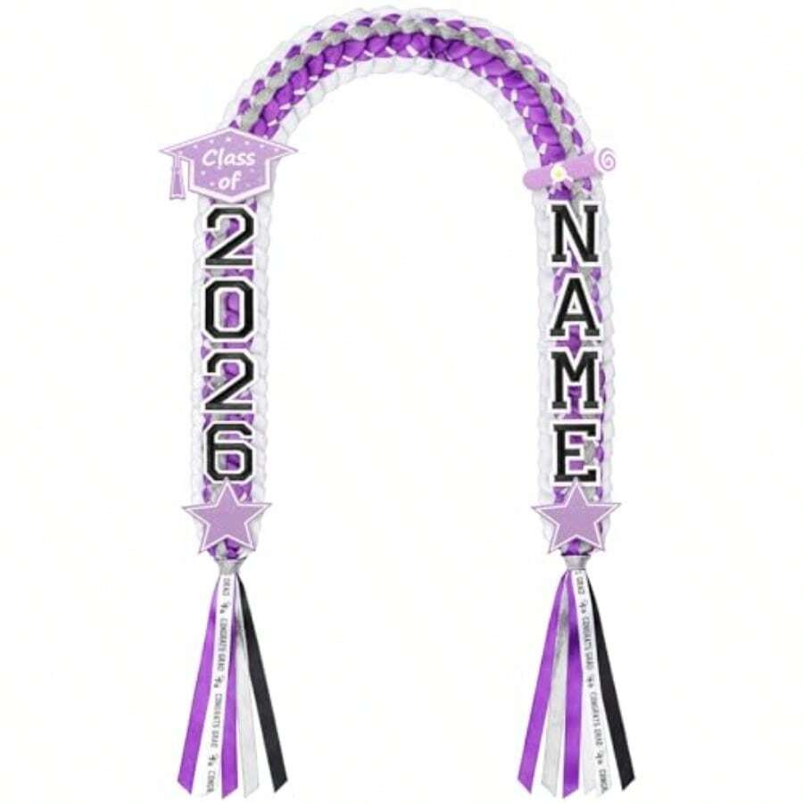 Juexica Graduation Ribbon Lei - Class Of 2026 Graduate Leis DIY Braided Necklace For Men And Women Graduation Gift Purple White 1 Set - Tím Trắng - Xem 1