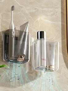 1pc Wall-Mounted Toothbrush Holder, Adhesive Bathroom Storage Rack, Minimalist Design With Drainage Hole For Electric Toothbrush, Suitable For Bathroom, Kitchen, Home Decor - Multicolor - View 2