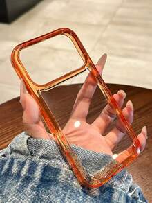 Luxury Transparent Shock-Proof Armor Phone Case, Compatible With IPhone 16/15/14/13/12 Pro Max/17 Pro Max/17 Air/16E/11 Plus, Transparent Acrylic Frame Protective Cover - Orange - View 1