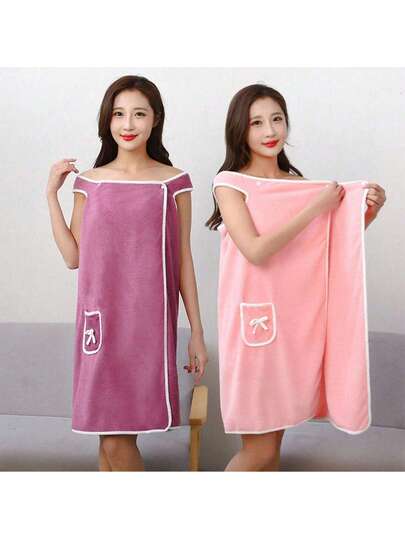 Wearable Bathrobe Set - Adult Size, With Towel Storage Pocket, Thick Soft Fabric, Highly Absorbent, 1 Piece Quick Dry - Suitable For Use After Bathing - No Need To Worry About Falling Off, Applicable To Hair Salons, Hotels, Sports, Home And Other Occasions, Can Be Used As A Towel Or SPA Towel.