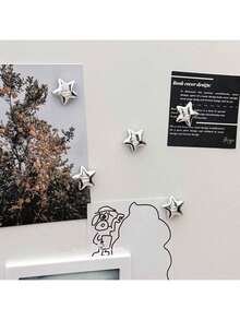 1/3/5Pcs Happy Silver Star Fridge Magnets, Sound Insulation Magnetic Stickers, Decorative Refrigerator Magnets For Kitchen Home Decoration, Ideal For Daily Decor, Christmas Halloween Housewarming Gifts - Multicolor - View 5