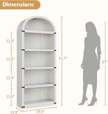 Estantería Organizadora arqueada de 5 estantes de 72 Pulgadas de Alto, estantería de Madera para hogar, Oficina, Sala de Estar (Blanco) - Blanco - Ver 2
