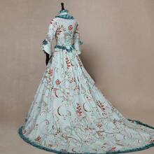 Victorian Rococo Ball Gown, Historical Renaissance-Style Dress From The 18th Century With Train And Floral Pattern – Costume For Cosplay Parties - Mint Blue - View 3