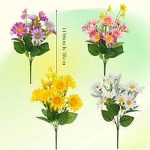 ArtiEleg 2/4支装人造混合雏菊野花花束 - 丝质多色雏菊，搭配仿真薰衣草和逼真叶片，抗紫外线不褪色，家居装饰，适合插花、桌面摆件、阳台及春季户外装饰，是复活节、母亲节的理想礼物。 - 彩色 - 查看 11