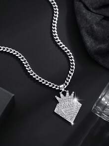 1件时尚欧美个性嘻哈朋克风性感嘴唇字母多形状吊坠项链，适合男士日常街头穿搭、派对、夜店装扮 - 銀色 - 查看 9