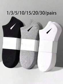 30 Pairs Unisex Socks, Sports Socks, White/Black/Gray Short Socks, Invisible Socks, Solid Color Minimalist Fashion, Suitable For Casual Daily Wear - Multicolor - View 9