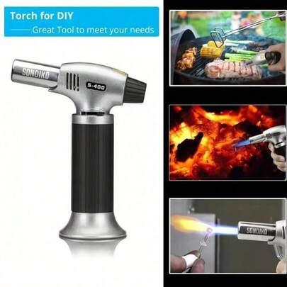 Lanciafiamme multifunzionale, lanciafiamme antivento ad alta temperatura, accenditore per cucina/barbecue, strumento per saldatura fai-da-te, adatto per cuocere il caramello, soffiare zucchero, accendere candele e per uso esterno portatile. Strumento per cucinare in cucina.