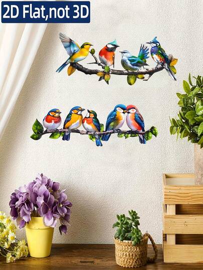2D Flat, Vibrant Metal Bird & Branch Wall Art Decor, Colorful Nature-Themed Decorative Piece, Suitable For Bedroom, Living Room, Kitchen, Bathroom, Entryway, Hallway, Gallery, Office Wall Decoration, Indoor Decor - Bird Ornament