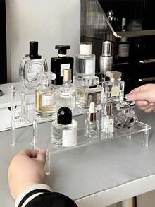 Acrylic Trapezoid Display Rack, Cosmetic Storage Box, Multi-Layer Transparent Perfume Display Rack, DIY Multi-Layer Display Rack, Bedroom Bookshelf, Multi-Function Trapezoid Storage Rack, Suitable For Storing Perfume, Skincare, Cosmetics, Bathroom Items, Bedroom Items, Home Decor And More. - Clear - View 1