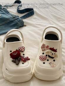 Cute Cartoon Rose & Puppy Shoe Decorations, DIY Hollow Out Clogs Accessories - Red - View 2