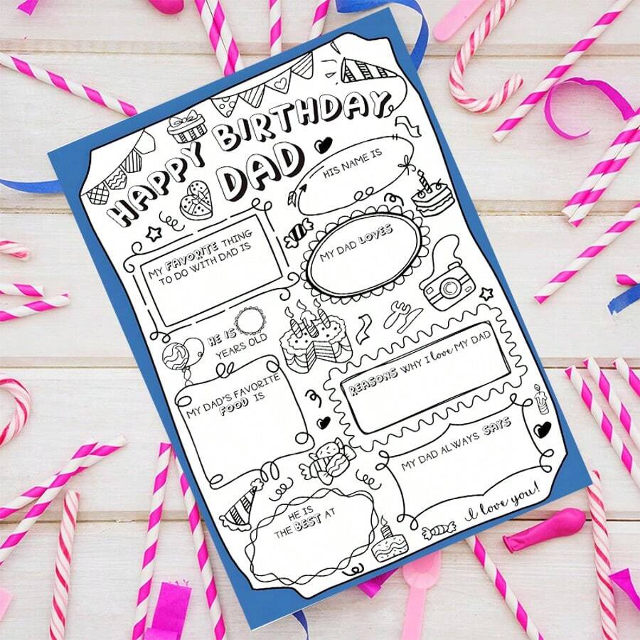 1 Set - Biglietto di auguri per il compleanno con busta, biglietto di compleanno divertente da colorare, biglietto di compleanno per bambini, regalo ideale per il compleanno del papà - Set - Visualizzare 1