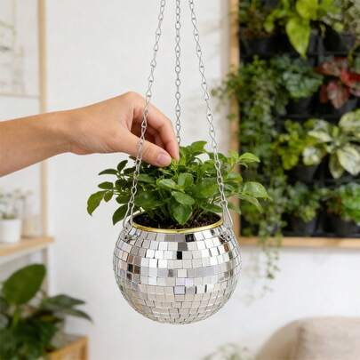 1 pieza Terrario colgante de vidrio esférico con sistema de auto-riego y cadena, maceta de vidrio y plástico de forma irregular para exteriores, adecuada para oficina, balcón, contenedor decorativo multifuncional