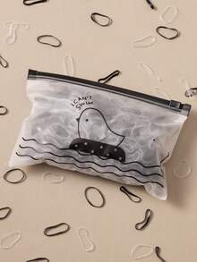 100/300/500pcs/Set Black & Transparent Medium Elastic Hair Ties, Wide Basic Hair Accessories - Multicolor - View 1