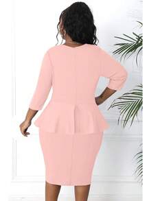 Plus Size Vintage Peplum Pencil Dress For Work Or Church - 粉色 - 查看 11