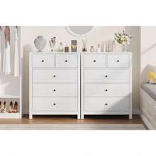 Blanco 5 cajón vestidor para dormitorio, organizador moderno alto vestidor con cajones de almacenamiento, cajones de madera para dormitorio, entrada, pasillo, oficina en casa - Blanco - Ver 7