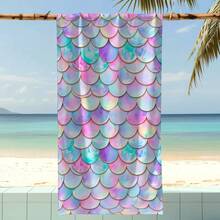 1pc Colorful Mermaid Scale Pattern Beach Towel, Super Soft Microfiber Extra Large Beach Blanket, Highly Absorbent Bath Towel, Suitable For Travel, Swimming Pool, Diving, Surfing, Yoga, Camping, Available In Multiple Sizes, Beach Accessories - F - View 5
