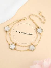 1pc Four-Leaf Clover & Five-Petal Flower Anklet, Suitable For Daily Wear In Summer - one-size - View 10